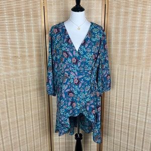 Torrid {2} Floral Teal Wrap Surplus Tunic Top High Low